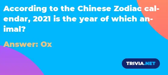According to the Chinese Zodiac calendar, 2021 is the year of which
